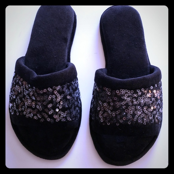 black sequin slippers
